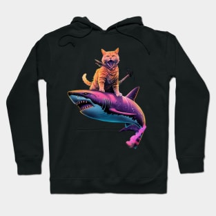 Cat Riding Shark Underwater Exploration Hoodie